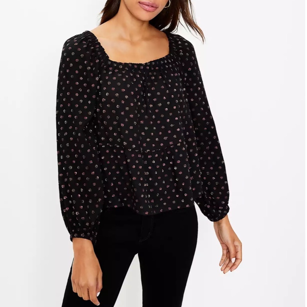 NWT Shimmer Dot Square Neck Peplum Blouse